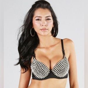 Sexy Silver Spike Gothic Push Up Bra